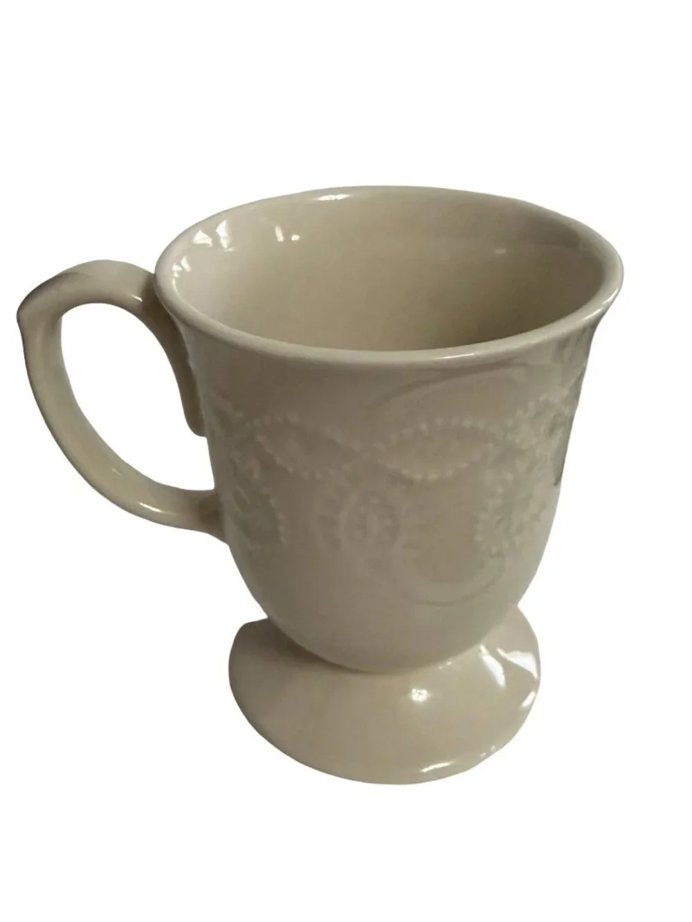 The Pioneer Woman Cowgirl Lace Linen 14 oz Footed Mug Embossed Stoneware